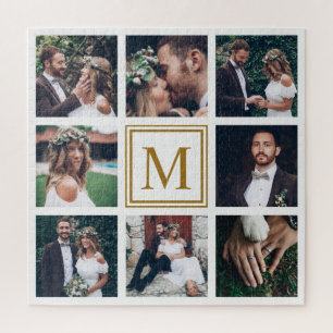 Custom Collage 8 Wedding Foto Gold Monogram