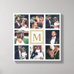 Custom Collage 8 Wedding Foto Gold Monogram Leinwanddruck