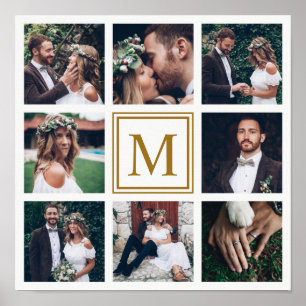 Custom Collage 8 Wedding Foto Gold Monogramm Poster