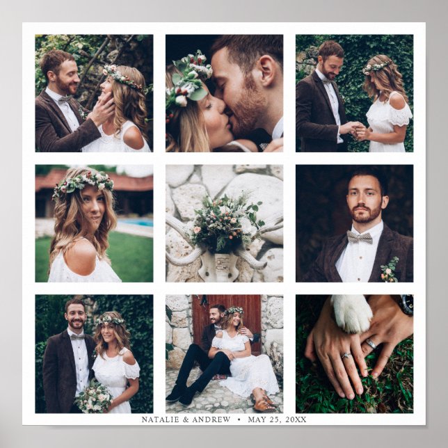 Custom Collage 9 Wedding Foto Square Poster (Vorne)