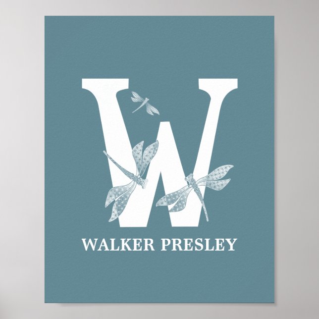 Custom Color Monogram Letter W Dragonfly Poster (Vorne)