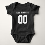 Custom Color/Name Baby Sports Black Jersey Baby Strampler<br><div class="desc">Zeigen Sie mit diesem Custom Color/Name Baby Jersey Bodysuit den sportlichen Stil Ihres kleinen Champions. Dieses Design verfügt über einen Sportmotiv-Bodysuit mit Leerzeichen, um ihn mit Ihrem Namen und Ihrer Nummer anzupassen. Auf der Rückseite des Bodysuit steht "Little Champ", kann aber nach Ihren Bedürfnissen geändert werden. Dieses Design ist vollständig...</div>
