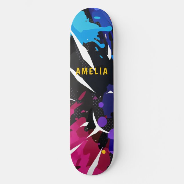 Custom Colorful 2D Animation Blue Black Lila Skateboard (Vorderseite)
