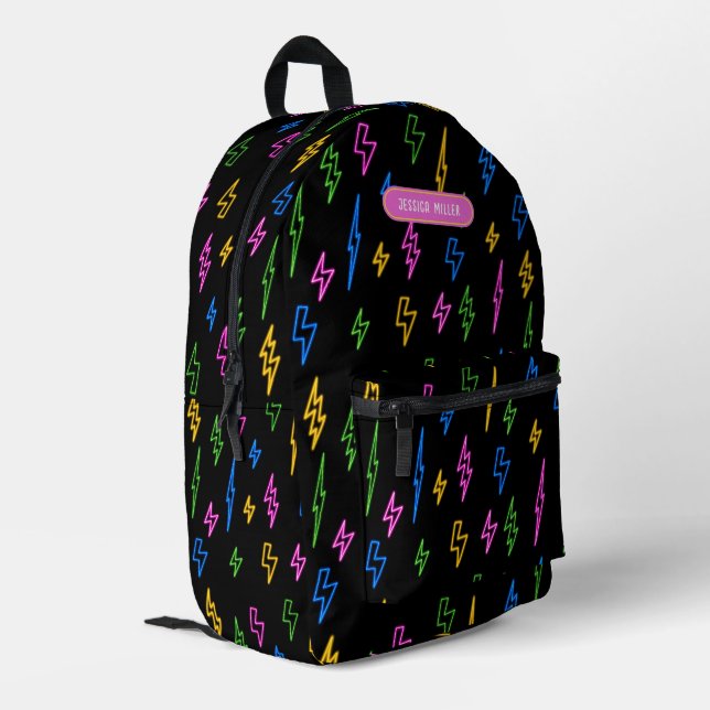 Custom Colorful 80er Retro Neon Blitzschule Bedruckter Rucksack (Rückseitige Ecke links)