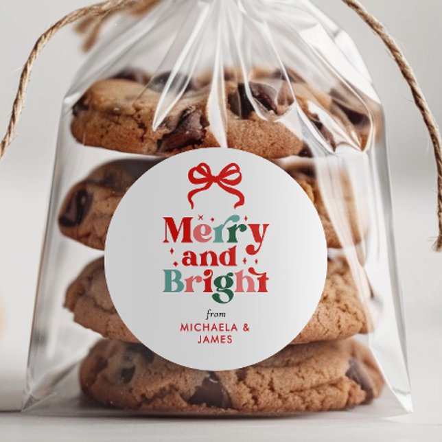 Custom Colorful Merry & Bright Christmas/Holiday Runder Aufkleber (Von Creator hochgeladen)