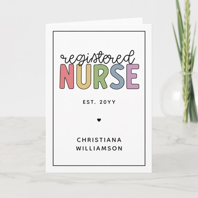Custom Colorful Registered Nurse RN Abschluss Karte (Vorderseite)