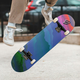 Custom Colorful Sky Mountain Forest Sea Wavy Lines Skateboard