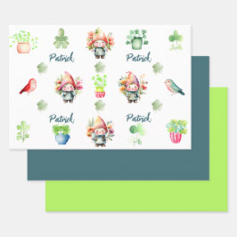Custom Colorful St. Patrick's Gnomes Set von 3 Geschenkpapier Set