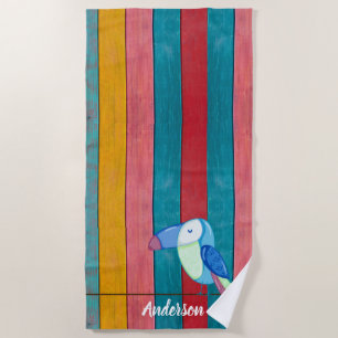 Custom Colorful Toucan Beach Rustikales Holz Strandtuch