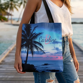 Custom Colorful Tropical Island Beach Ocean Sunset Tasche