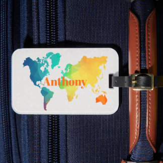 Custom Colorful World Map Monogram Name Luggage   Gepäckanhänger