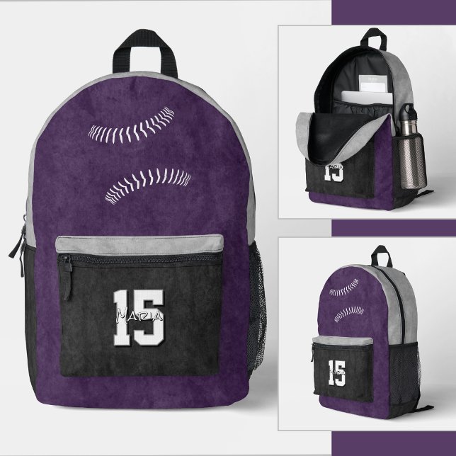 custom colors softball athlete jersey number bedruckter rucksack (Baseball/softball player backpack - front, angled side, angled open views - choose your own colors!)