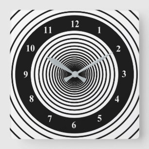 Custom Colors Wall Clock with Circlies Black White Quadratische Wanduhr