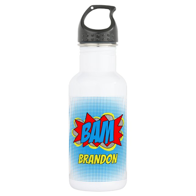 Custom Comic Book Pop Art BAM! Illustration Edelstahlflasche (Vorderseite)