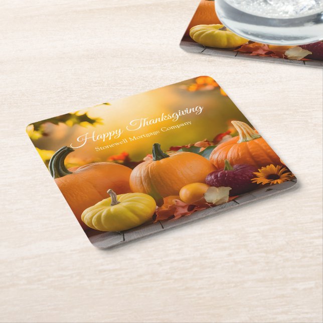 Custom Company Happy Thanksgiving Pumpkin Party Rechteckiger Pappuntersetzer (angewinkelt)