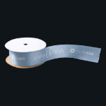 Custom company logo Branded Ohrs Christmas blue Satinband<br><div class="desc">Custom your own branded ribbon with modern merry Christmas script and company logo on color editable winter blue background, great Christmas gift wrapping ideas for business. Minimum order quantity and no setup fee.
"Click to customize further" to adjust the color of background.</div>