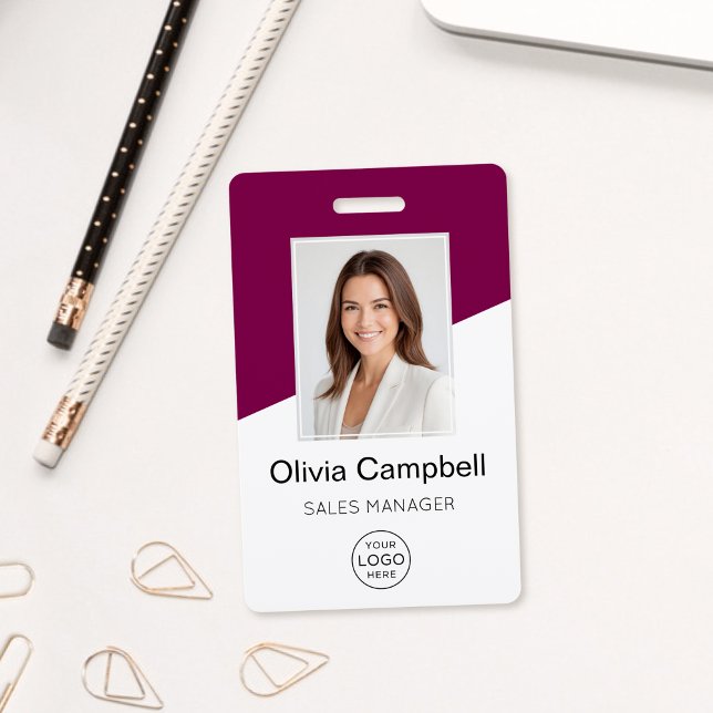 Custom Company Logo Employee Photo Wine Red Ausweis (Von Creator hochgeladen)