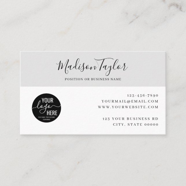 Custom Company Logo QR Einfacher Feminine Gray Cod Visitenkarte (Vorderseite)