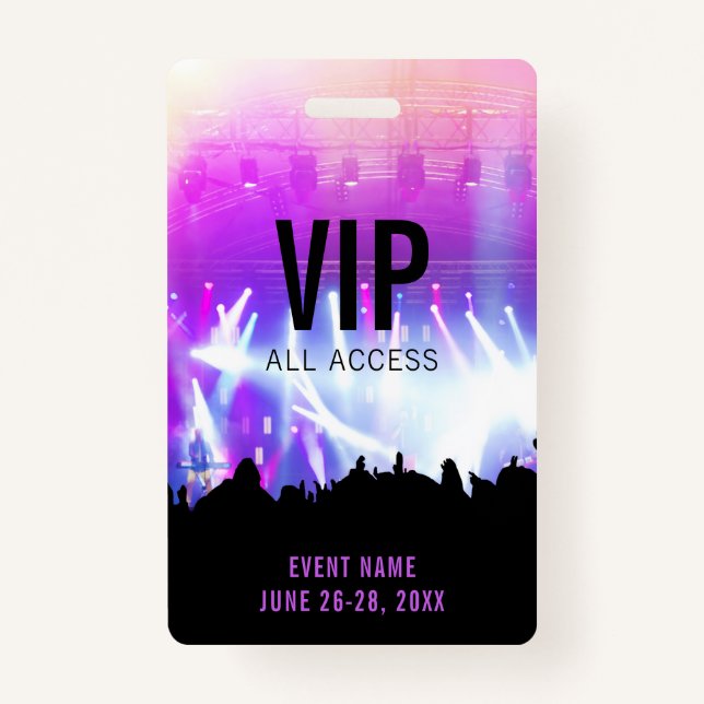 Custom Concert VIP All Access Pass Ausweis (Vorderseite)