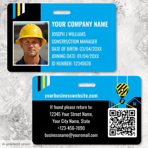 Custom Construction ID Work QR Code Blue Black Ausweis