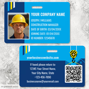 Custom Construction ID Work QR Code Navy Blue Ausweis