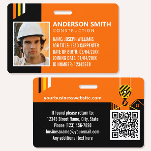 Custom Construction ID Work QR Code Orange Black Ausweis