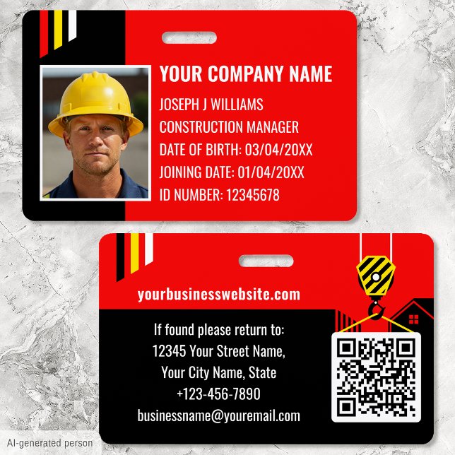 Custom Construction ID Work QR Code Red Black Ausweis (Von Creator hochgeladen)