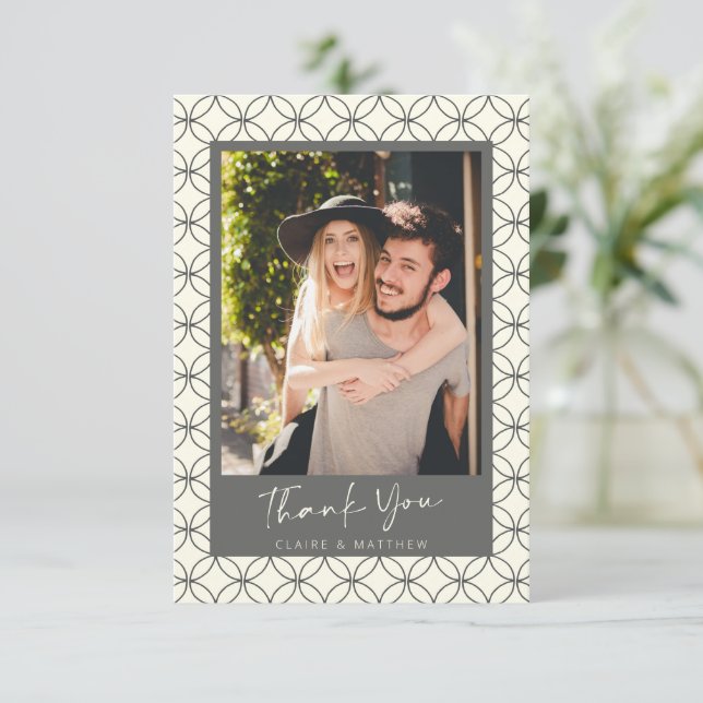 Custom Contemporary Art Deco Wedding Foto Dankeskarte (Stehend Vorderseite)