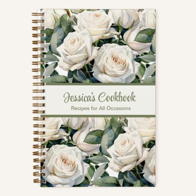 Custom Cookbook White Roses Rezeptur Notebook Notizbuch (Vorderseite)