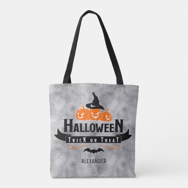 Custom Cool Black Halloween Trick oder Treat Pumpk Tasche (Rückseite)