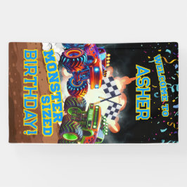 Custom Cool Monster Truck Boys Birthday Banner