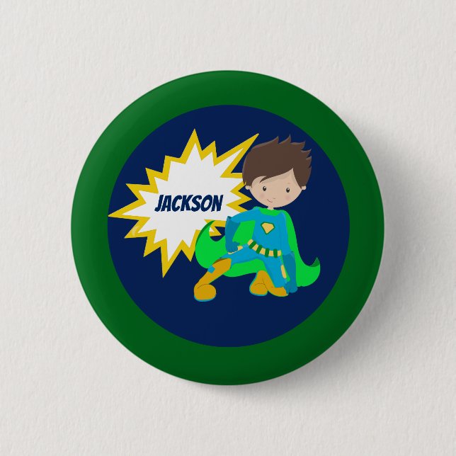 Custom Cool Superhero Kid Action Bubble Button (Vorderseite)