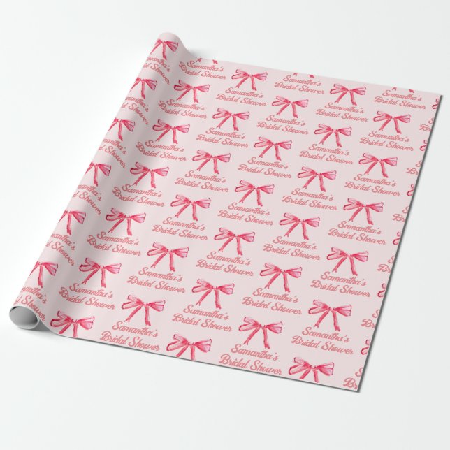 Custom Coquette Blush Pink Bow Girl Brautparty Geschenkpapier (Ungerollt)