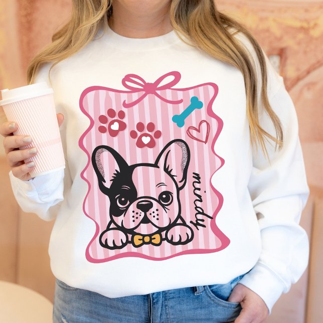 Custom Coquette Hand Drawn French Bulldog Mom Sweatshirt (French bulldog owner sweatshirt)