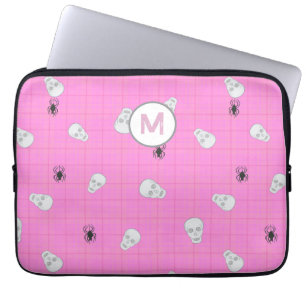 Custom Coquette Pink Kariert Halloween Skulls Laptopschutzhülle