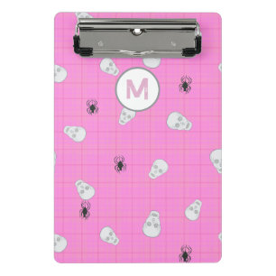Custom Coquette Pink Kariert Halloween Skulls Mini Klemmbrett