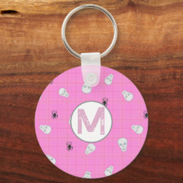 Custom Coquette Pink Kariert Halloween Skulls Schlüsselanhänger