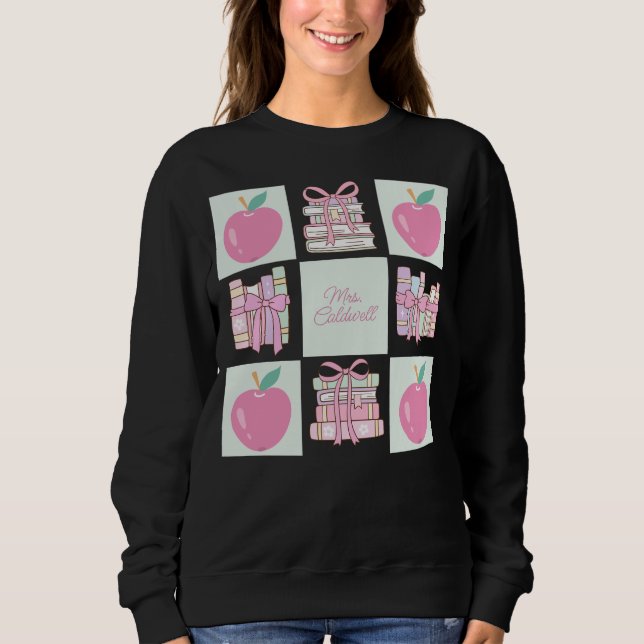 Custom Coquette Teacher Apple and Book Sweatshirt (Vorderseite)