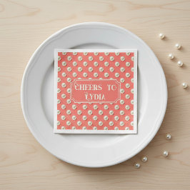 Custom Coral Paper Napkins with Pearl Accents Serviette
