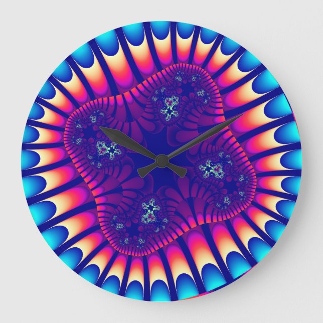 Custom Coral Sea Blume Large Wall Clock Große Wanduhr (Vorderseite)
