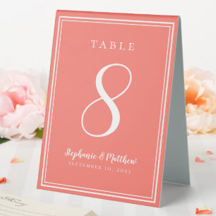 Custom Coral Simple Wedding Tischnummer Tischaufsteller