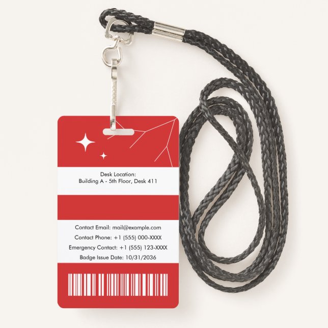 Custom corporate ID badge with barcode (Derrière avec lanière)