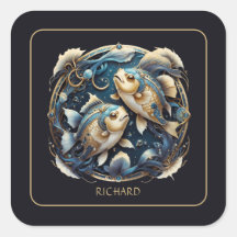 Custom Cosmic Fish Zodiac Sign Black Gold Pisces
