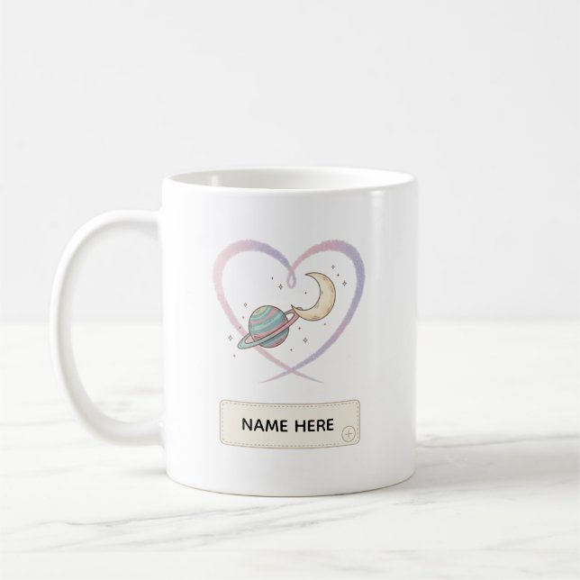 Custom Cosmic Heart Name Mug Kaffeetasse (Links)