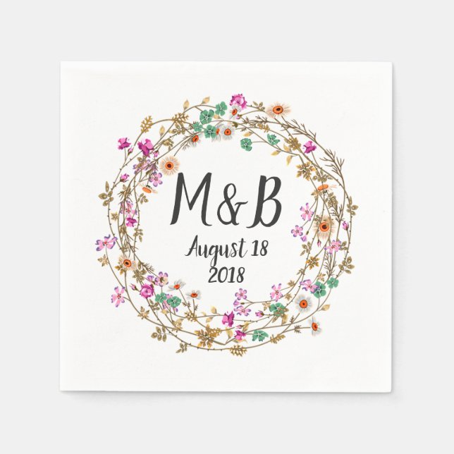 Custom Country Style Floral Wreath Art Motif Serviette (Vorderseite)