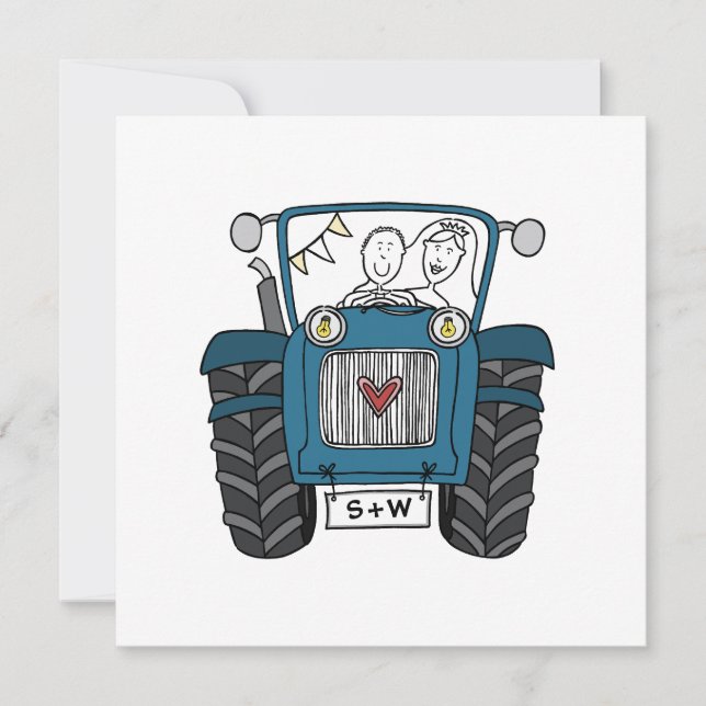 Custom Country Wedding Blue Traktor Abend Einladung (Vorderseite)