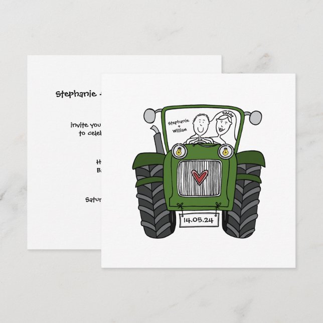 Custom Country Wedding Green Traktor Abend Einladung (Vorne/Hinten)