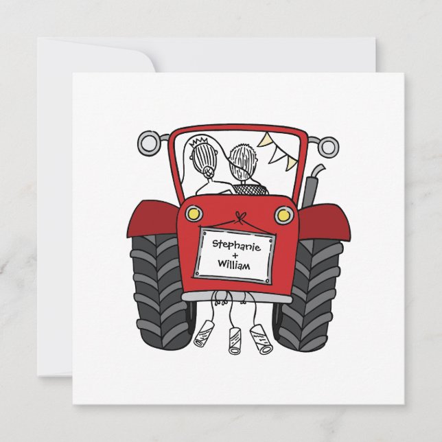 Custom Country Wedding Red Tractor Einladung (Vorderseite)