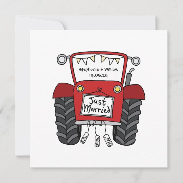 Custom Country Wedding Red Tractor Einladung (Vorderseite)