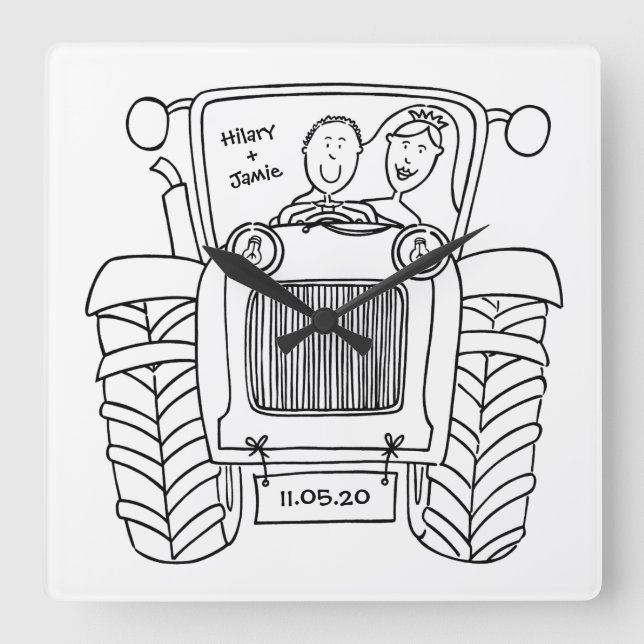 Custom Country Wedding Traktor Acrylwand Uhr (Vorderseite)